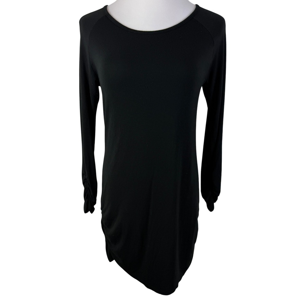 Vanilla Bay Women's Large Black Ruched 3/4 Sleeve Scoop Neck Tunic Top